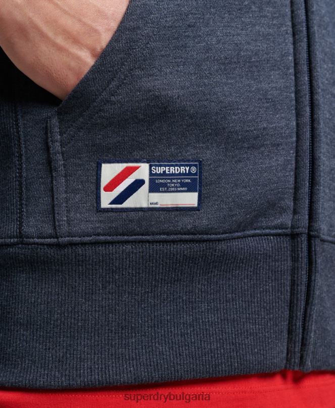 Superdry облекло N00H5190 военноморски флот мъже качулка с цип от органичен памук с код