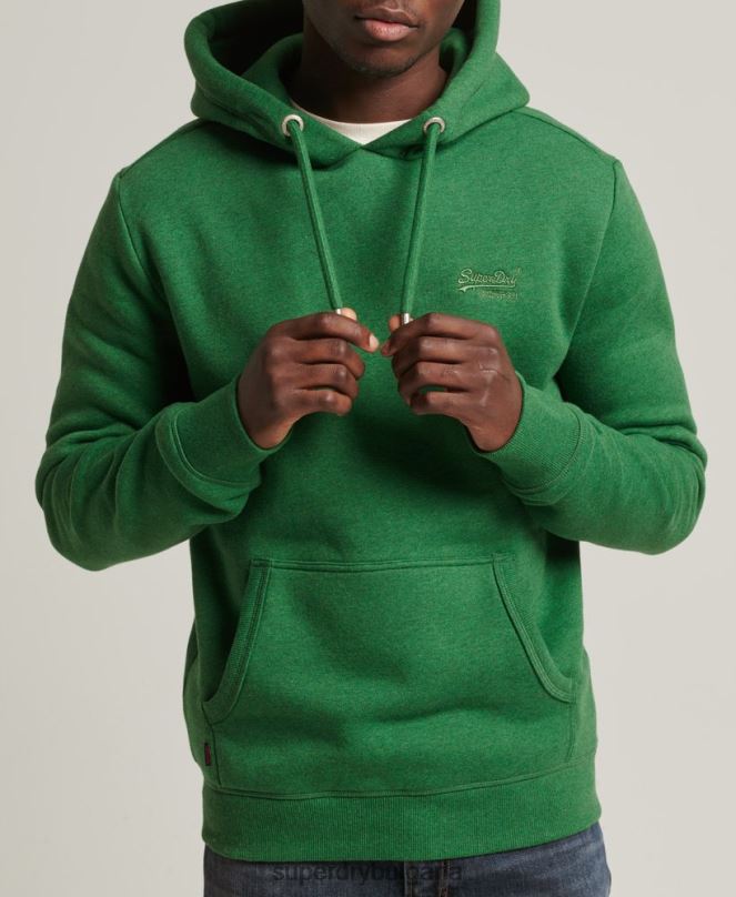 Superdry облекло N00H5192 зелено мъже качулка с ретро лого от органичен памук