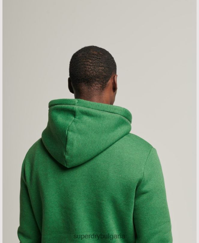 Superdry облекло N00H5192 зелено мъже качулка с ретро лого от органичен памук