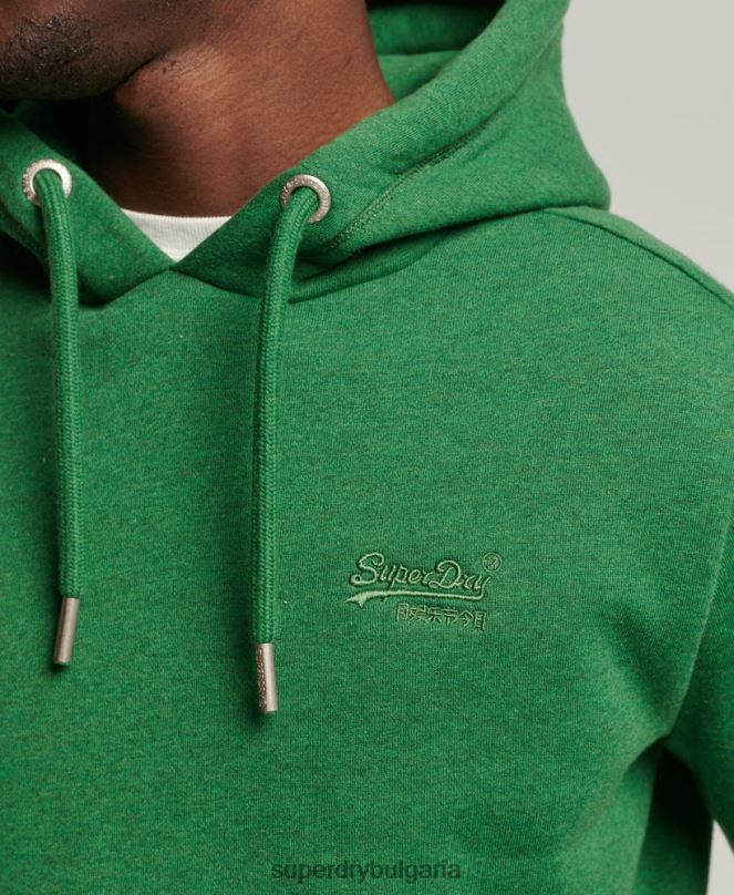 Superdry облекло N00H5192 зелено мъже качулка с ретро лого от органичен памук