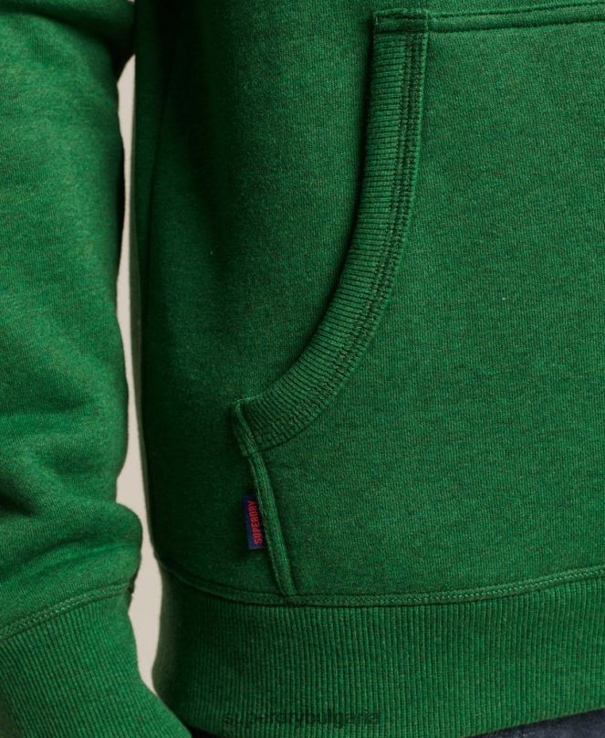 Superdry облекло N00H5192 зелено мъже качулка с ретро лого от органичен памук
