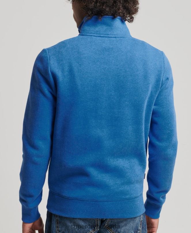 Superdry облекло N00H5193 син мъже органичен памук винтидж суичър с лого и хенли с цип