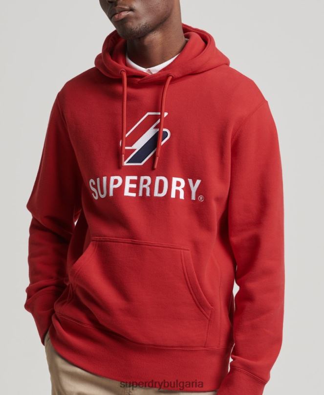 Superdry облекло N00H5194 червен мъже качулка с лого с апликация