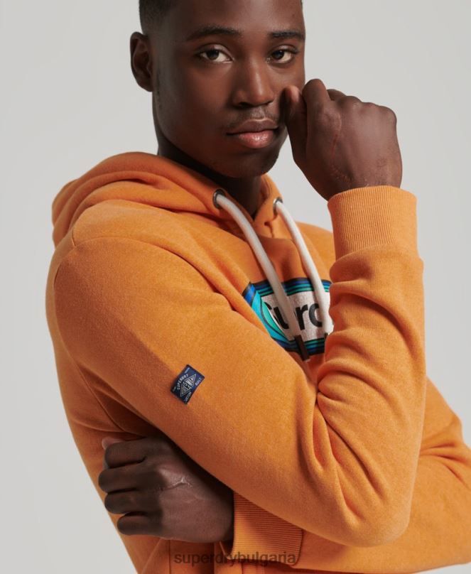 Superdry облекло N00H5195 жълто мъже сезонна качулка с винтидж основно лого