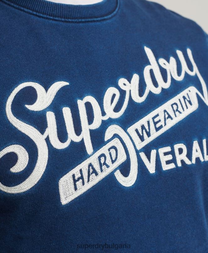 Superdry облекло N00H5198 син мъже стенен суичър crew