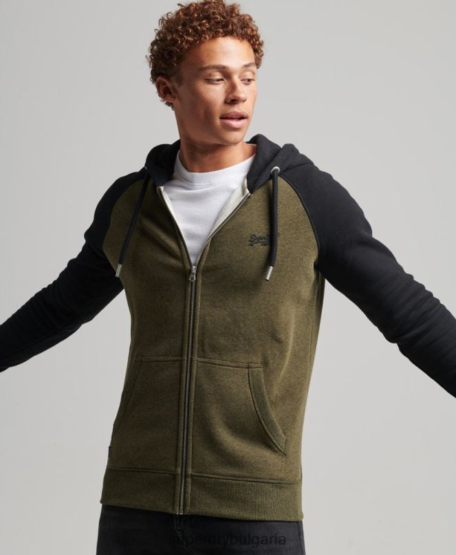 Superdry облекло N00H520 зелено мъже Бейзболна качулка с цип от органичен памук