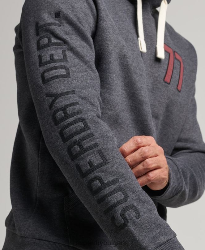 Superdry облекло N00H5200 тъмно сив мъже колежанско суичър с винтидж сценарий