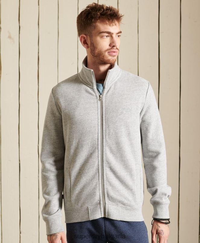 Superdry облекло N00H5201 сиво мъже горнище с цип и ретро лого от органичен памук