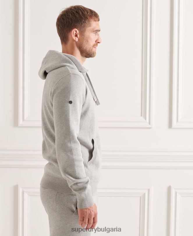 Superdry облекло N00H5207 светло сив мъже суичър с качулка от органичен памук