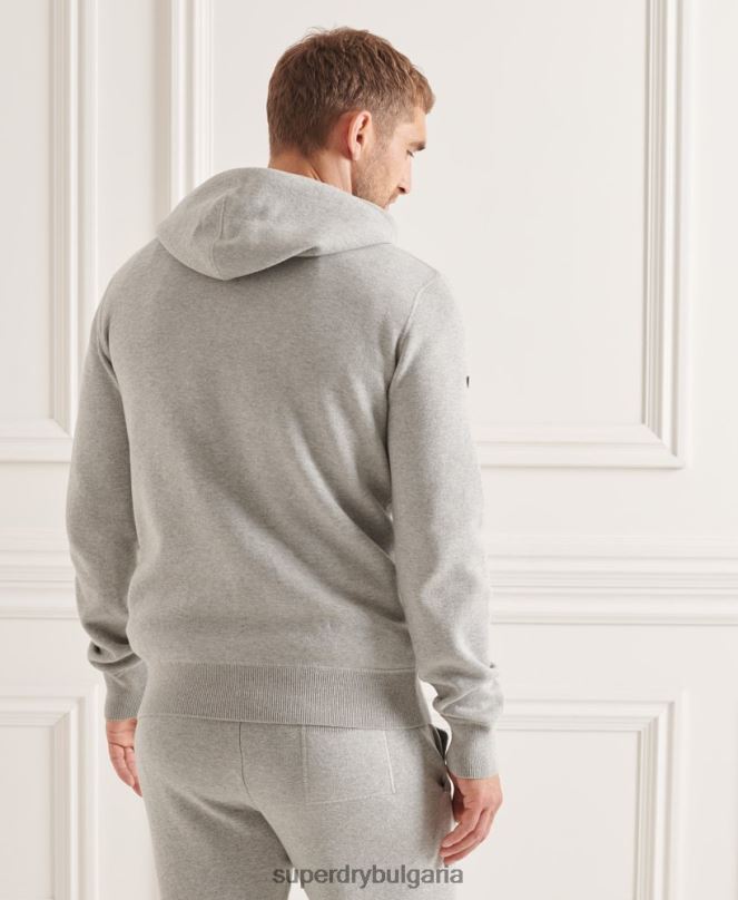 Superdry облекло N00H5207 светло сив мъже суичър с качулка от органичен памук