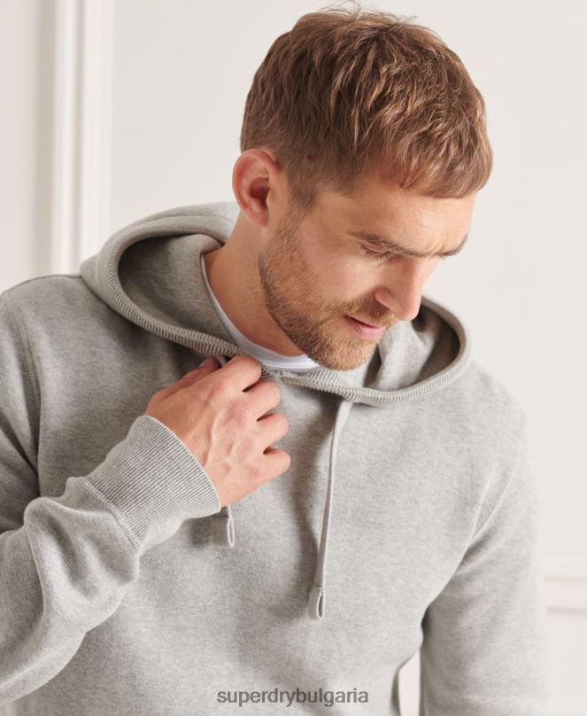 Superdry облекло N00H5207 светло сив мъже суичър с качулка от органичен памук