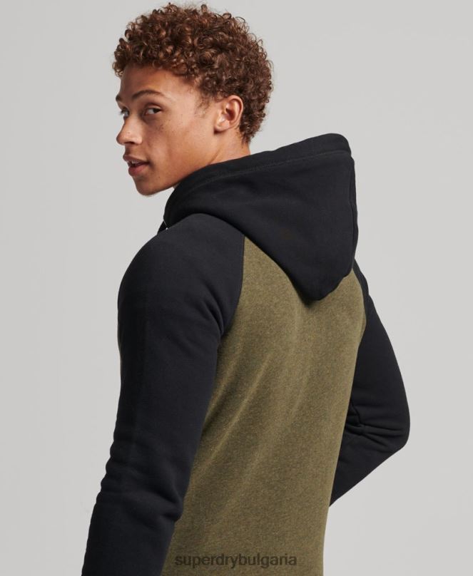 Superdry облекло N00H520 зелено мъже Бейзболна качулка с цип от органичен памук