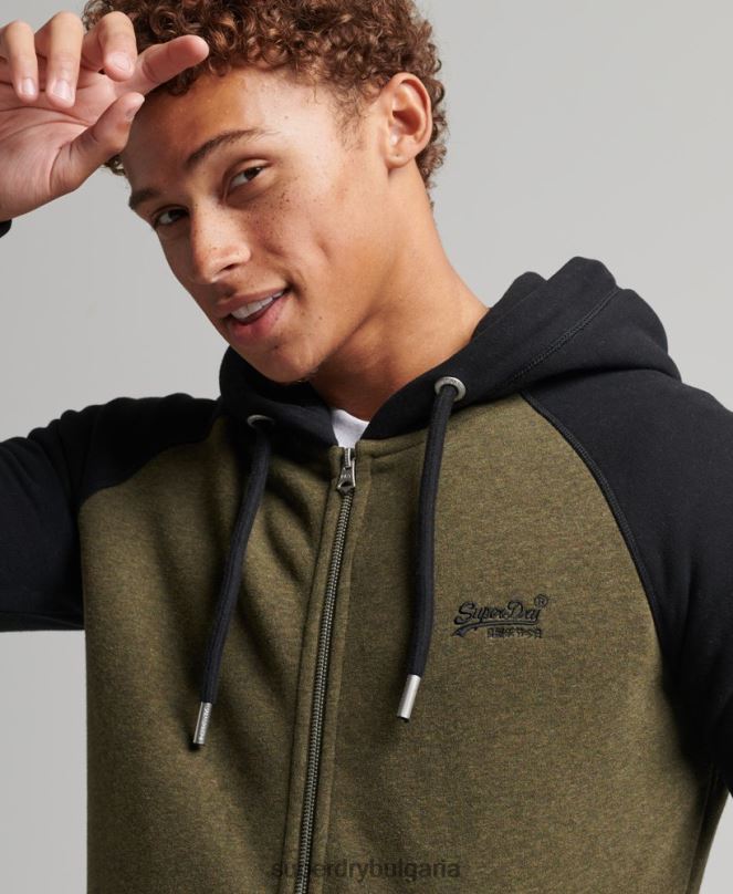 Superdry облекло N00H520 зелено мъже Бейзболна качулка с цип от органичен памук