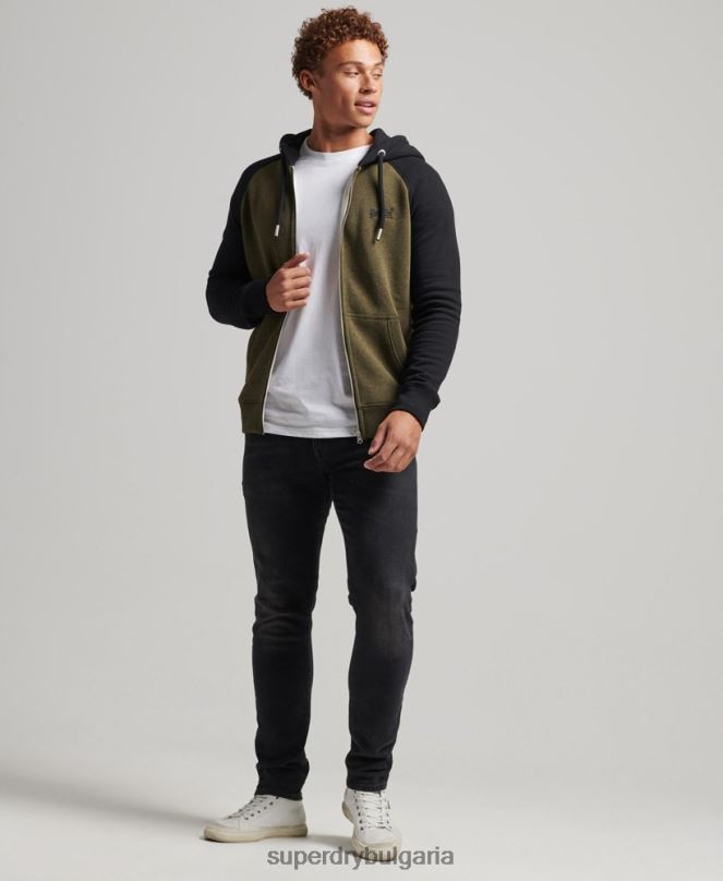 Superdry облекло N00H520 зелено мъже Бейзболна качулка с цип от органичен памук