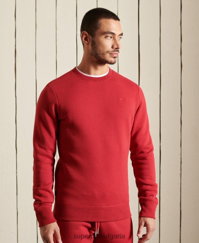Superdry облекло N00H5210 червен мъже ретро бродиран суичър на екипажа с лого