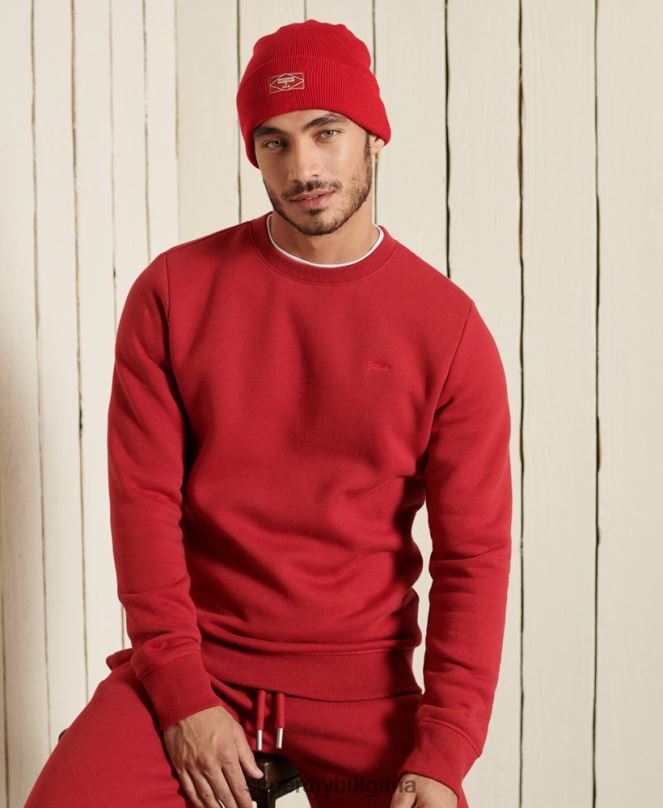 Superdry облекло N00H5210 червен мъже ретро бродиран суичър на екипажа с лого
