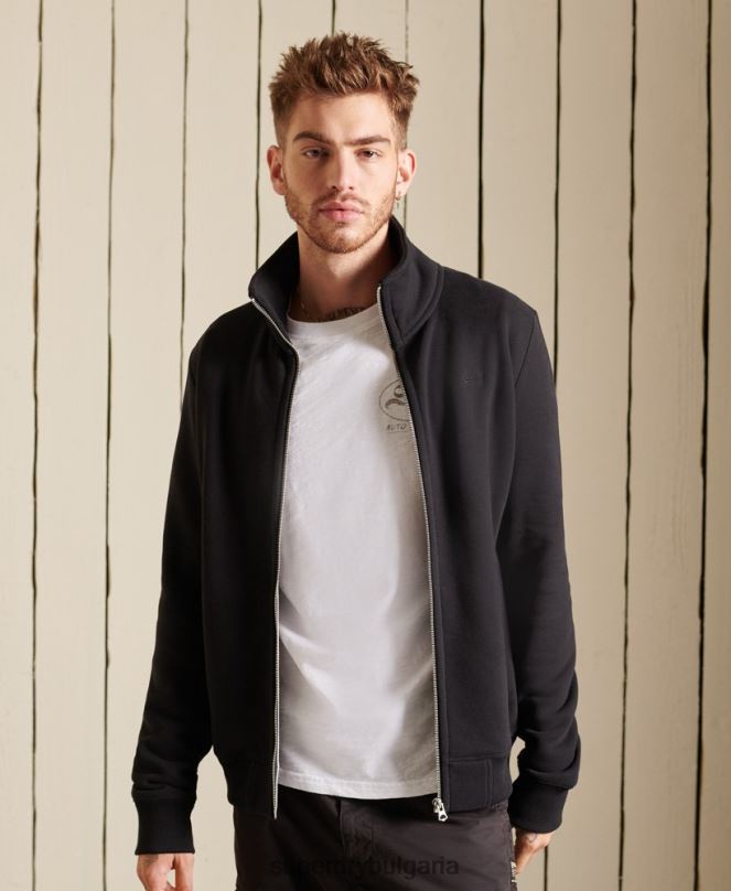 Superdry облекло N00H5211 черен мъже горнище с цип и ретро лого от органичен памук
