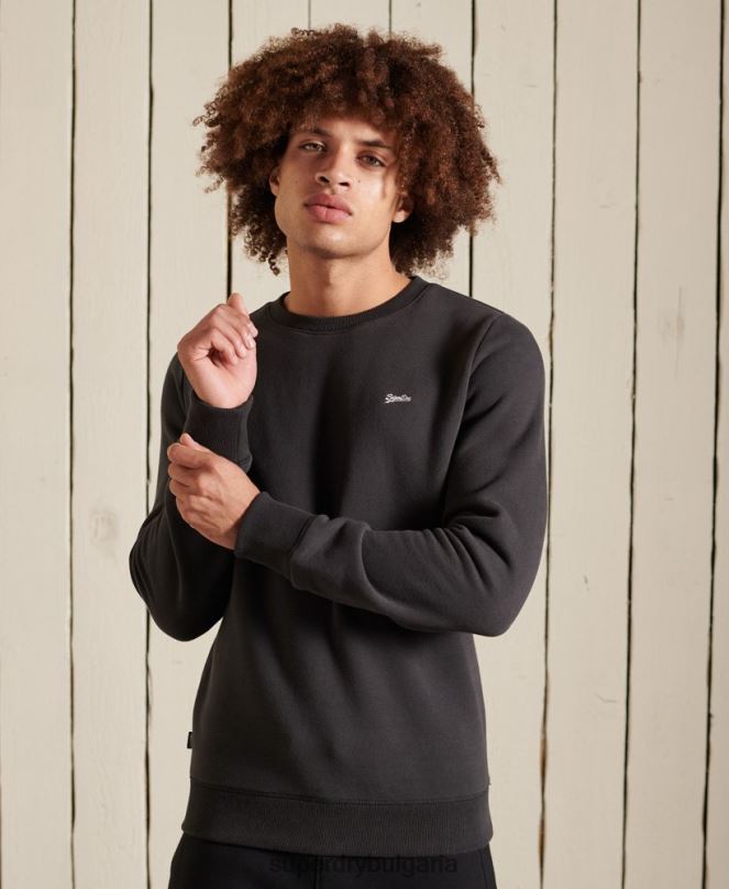 Superdry облекло N00H5214 тъмно сив мъже ретро бродиран суичър на екипажа с лого