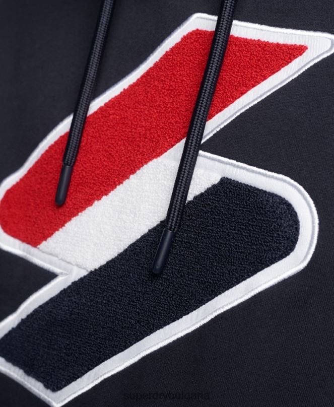 Superdry облекло N00H5216 военноморски флот мъже качулка с лого от шенил