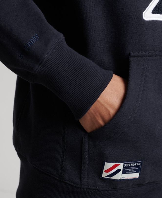 Superdry облекло N00H5216 военноморски флот мъже качулка с лого от шенил