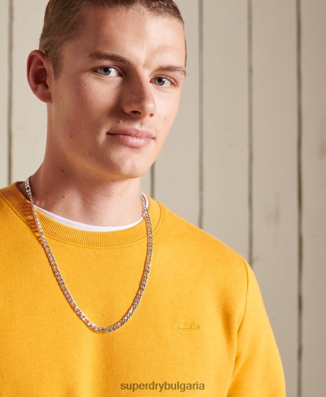 Superdry облекло N00H5218 жълто мъже ретро бродиран суичър на екипажа с лого