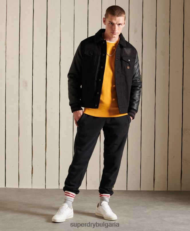 Superdry облекло N00H5218 жълто мъже ретро бродиран суичър на екипажа с лого