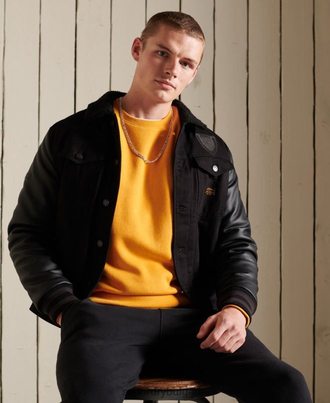 Superdry облекло N00H5218 жълто мъже ретро бродиран суичър на екипажа с лого
