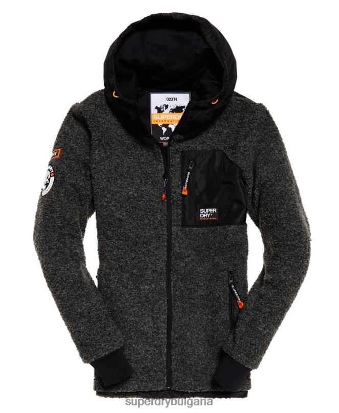 Superdry облекло N00H5219 тъмно сив мъже суичър с цип за планински шерпи