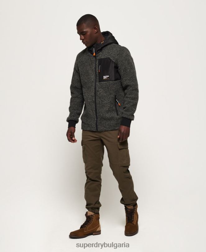 Superdry облекло N00H5219 тъмно сив мъже суичър с цип за планински шерпи