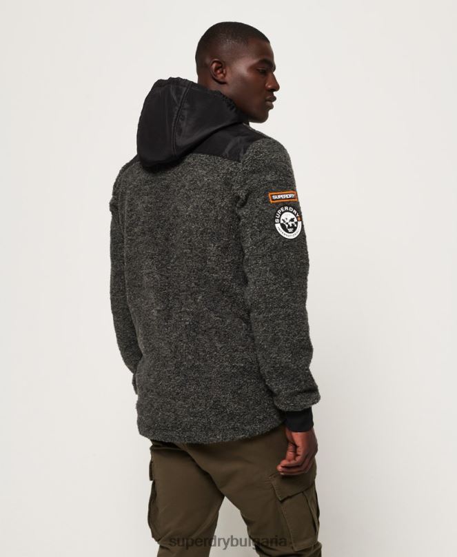 Superdry облекло N00H5219 тъмно сив мъже суичър с цип за планински шерпи