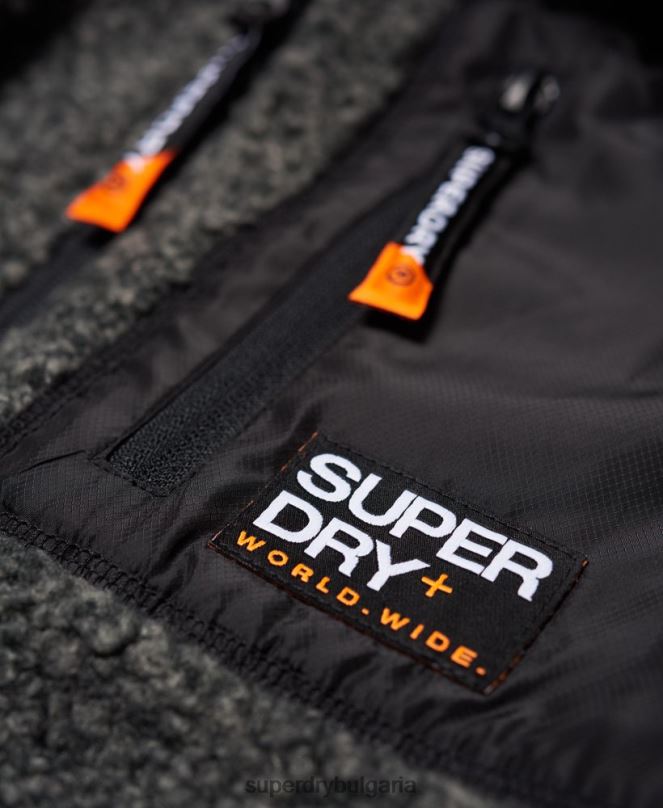 Superdry облекло N00H5219 тъмно сив мъже суичър с цип за планински шерпи