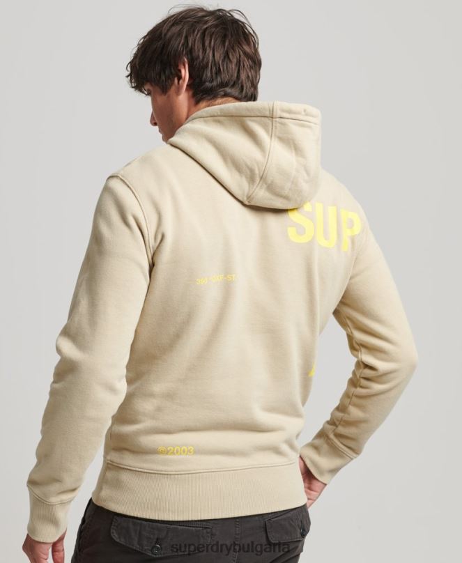 Superdry облекло N00H5222 бежово мъже широка качулка с принт на лого