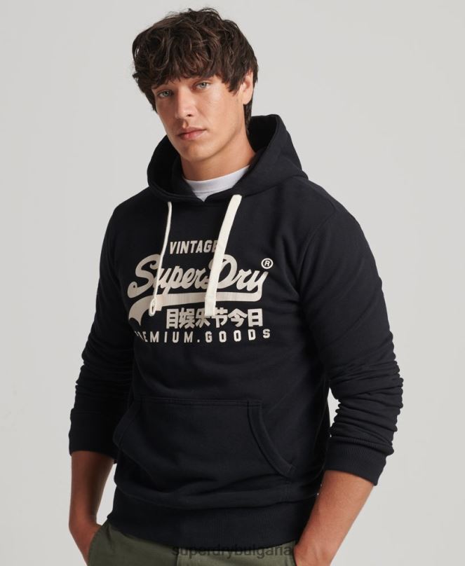Superdry облекло N00H5223 черен мъже ретро лого наследство качулка