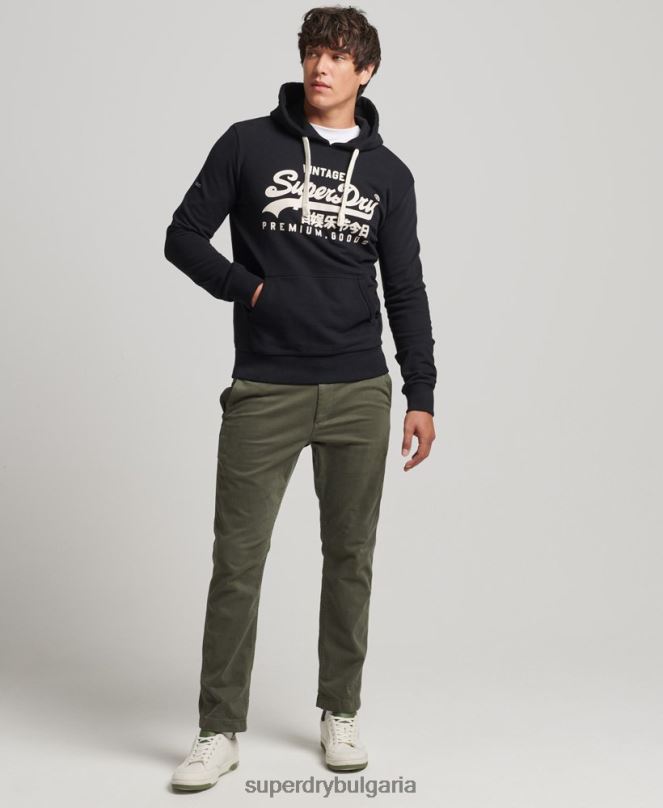 Superdry облекло N00H5223 черен мъже ретро лого наследство качулка