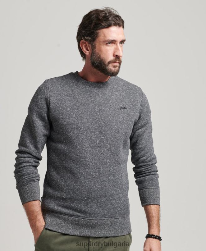 Superdry облекло N00H5226 тъмно сив мъже органичен памук есенциален лого екипаж суичър