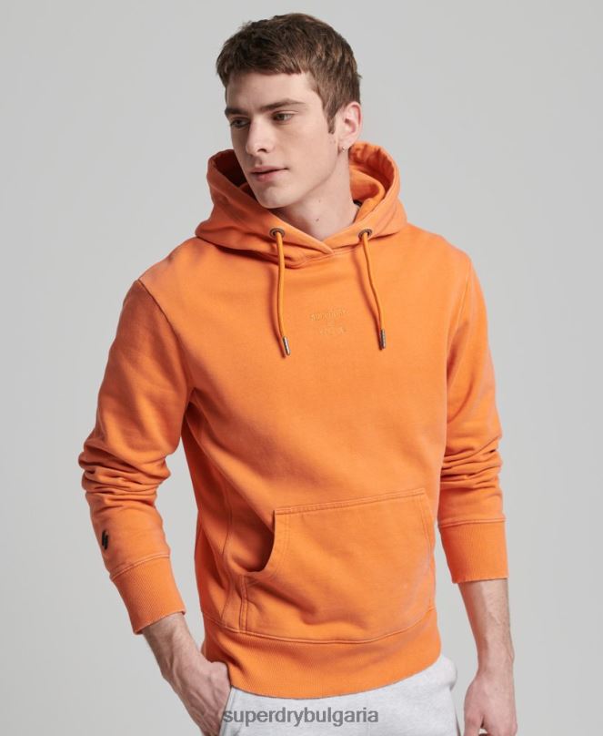 Superdry облекло N00H5227 оранжево мъже кодово лого дреха боядисана широка качулка