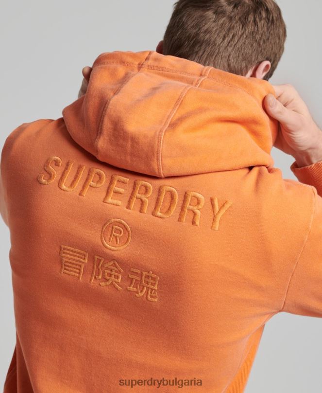 Superdry облекло N00H5227 оранжево мъже кодово лого дреха боядисана широка качулка