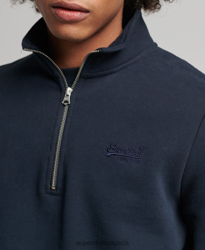 Superdry облекло N00H5229 военноморски флот мъже органичен памук винтидж суичър с лого и хенли с цип