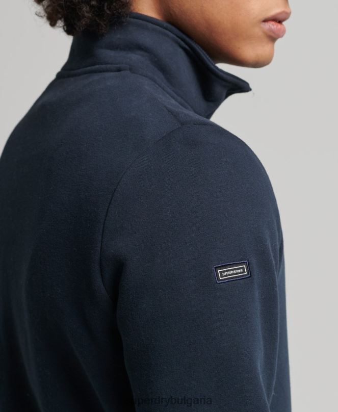Superdry облекло N00H5229 военноморски флот мъже органичен памук винтидж суичър с лого и хенли с цип