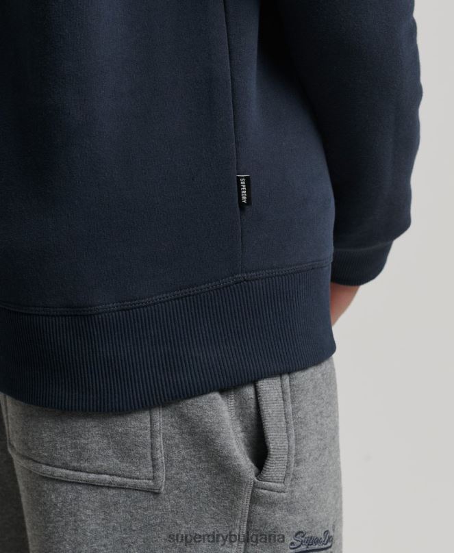 Superdry облекло N00H5229 военноморски флот мъже органичен памук винтидж суичър с лого и хенли с цип