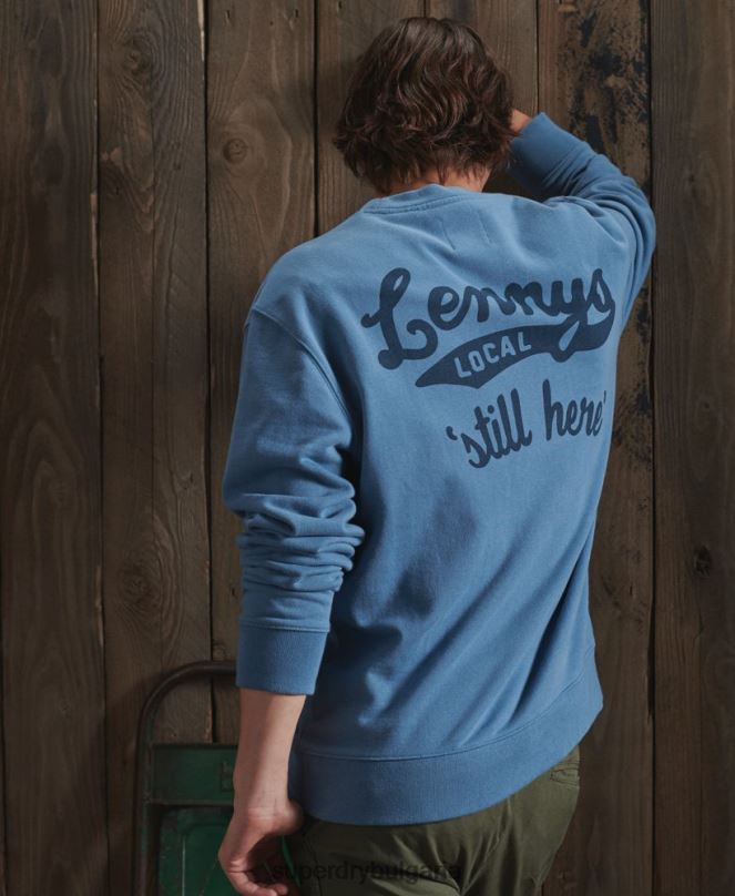 Superdry облекло N00H5234 светло синьо мъже лимитирана серия суитшърт със сух графика