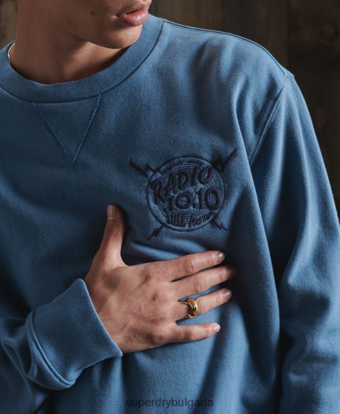Superdry облекло N00H5234 светло синьо мъже лимитирана серия суитшърт със сух графика