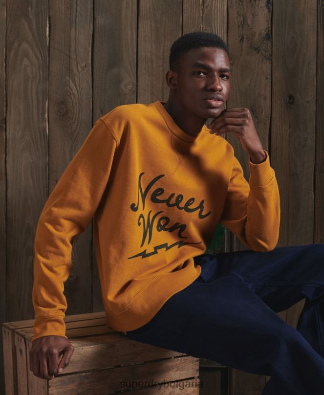 Superdry облекло N00H5235 жълто мъже лимитирана серия суитшърт със сух графика