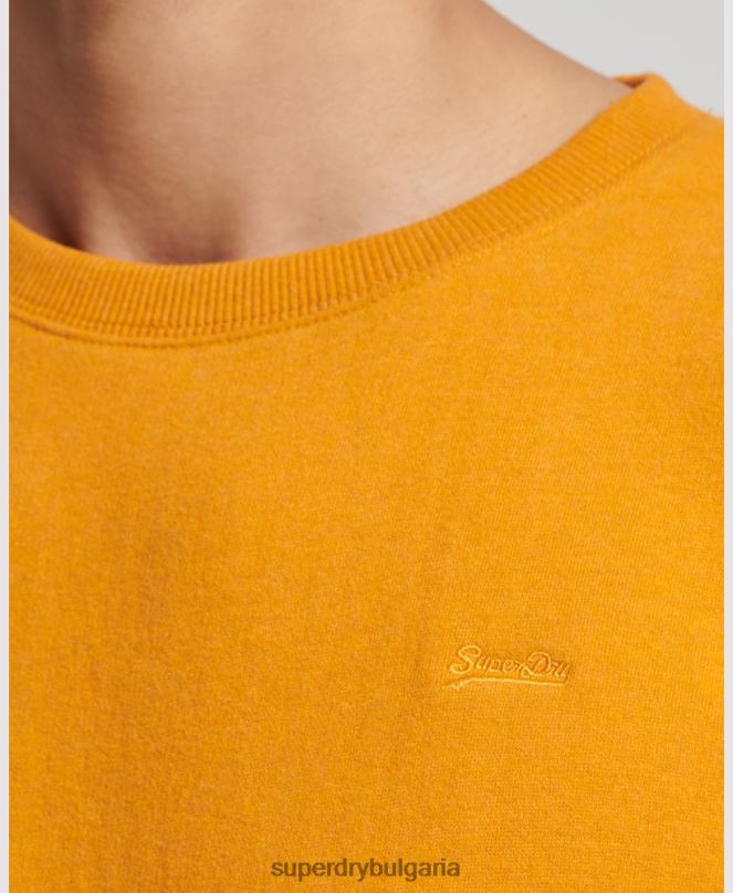 Superdry облекло N00H523 жълто мъже ретро бродиран суичър на екипажа с лого