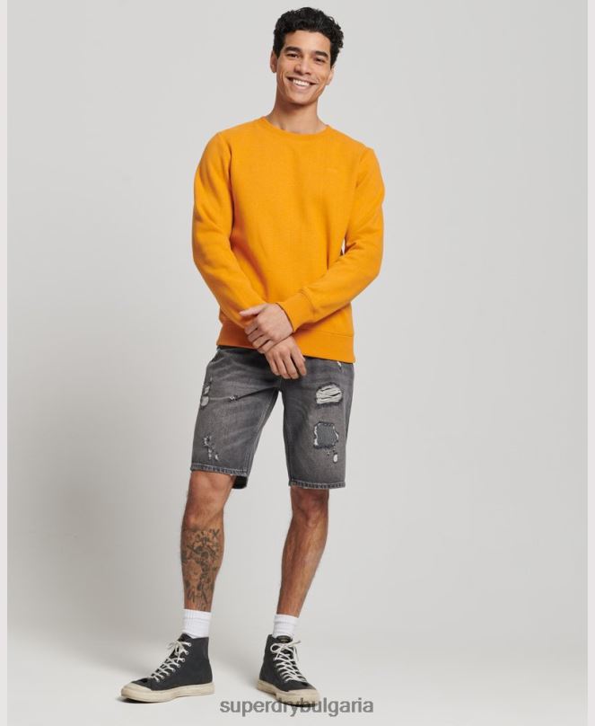 Superdry облекло N00H523 жълто мъже ретро бродиран суичър на екипажа с лого