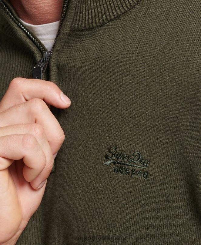 Superdry облекло N00H5243 зелено мъже бродиран суитшърт от органичен памук