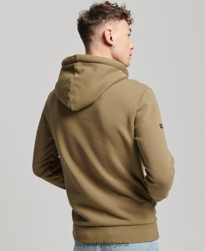 Superdry облекло N00H524 каки мъже премиум качулка с ретро лого с много боя