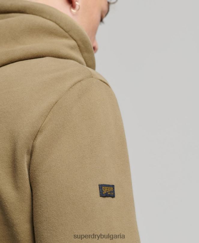 Superdry облекло N00H524 каки мъже премиум качулка с ретро лого с много боя