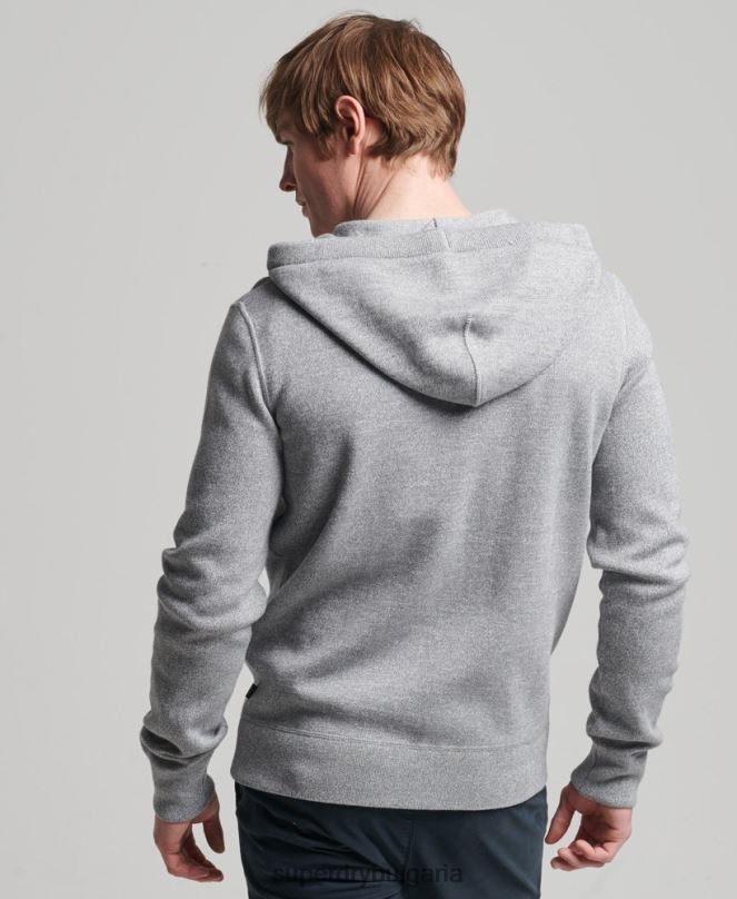 Superdry облекло N00H5257 сиво мъже качулка с цип от органичен памук
