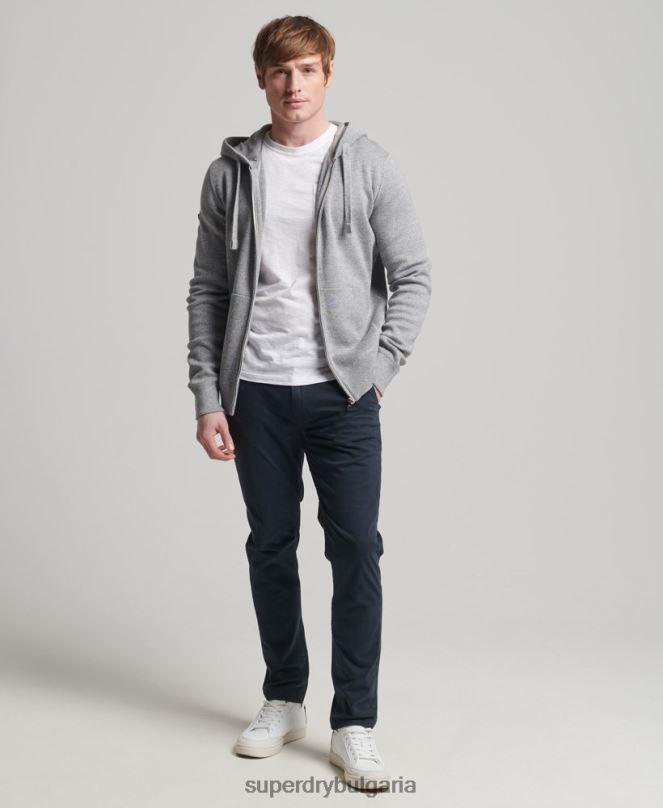 Superdry облекло N00H5257 сиво мъже качулка с цип от органичен памук